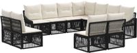 vidaXL Tuinbank - Set - 11-zitter - Zwart - Polyrattan