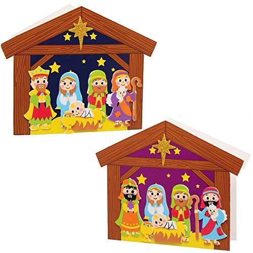 Baker Ross AX567 Kerststalkaart-Knutselsets Voor Kinderen - Pakket Van 6, Kerstkunsten Voor Kinderen, Knutselen En Decoraties
