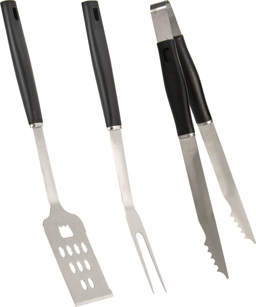 Trendo BBQ Gereedschap Set 3-Delig RVS - Zwart BBQ Schort - Vaderdag Cadeau