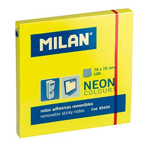 Karteczki Milan neonowe 75x75 mm żółte, 80 sztuk