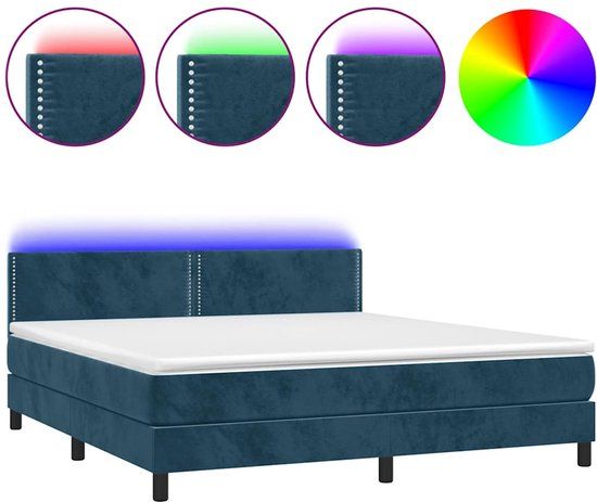 vidaXL Boxspring met matras en LED fluweel donkerblauw 160x200 cm