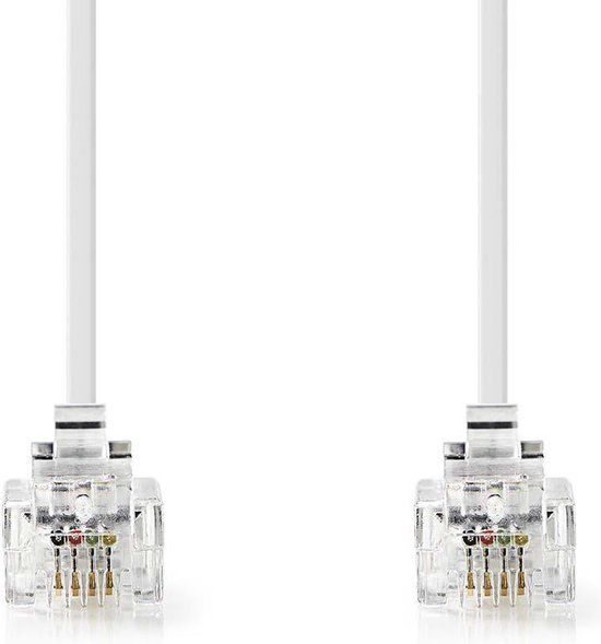 Nedis Telecomkabel - RJ11 Male - RJ11 Male - 5.00 m - Kabel design: Plat - Kabeltype: RJ11 - Transparant / Wit