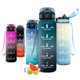 JAPORIA Bouteille 1L, Gourde de sport avec paille, Bouteille de motivation avec marqueur de temps, Étanche, pour bureau, randonnée, fitness