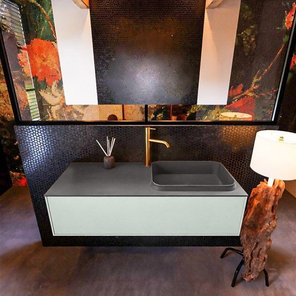 Mondiaz ERIN 120cm badmeubelset Greey met 1 lade + Wastafel RIDGE rechts Dark grey