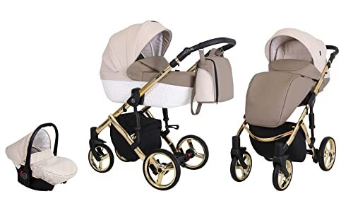 SaintBaby Kinderwagen Buggy 3-in-1 2-in-1 Isofix selectie Tiaro door 4 framekleuren door Cream on Gold Ti-03-G 2in1 zonder babyzitje