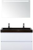 BES LED Maxx XL Badmeubelset 100 cm - Wit Hoogglans - Wastafel Lucca 2 Kraangaten met LED Spiegel