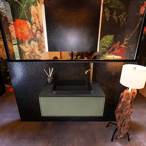 Mondiaz ERIN 80cm badmeubelset onderkast Army met 1 lade + Wastafel RIDGE Urban