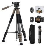 K&F Concept Camerastatief voor smartphone, 190 cm, S255A3+BV01, licht statief met telefoonclip, voor DSLR Nikon Canon Sony, iPhone, Samsung, Bluetooth-afstandsbediening