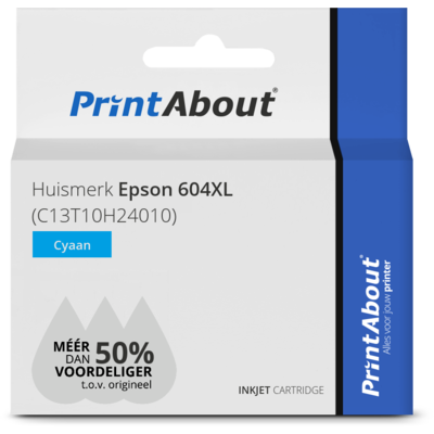 PrintAbout Huismerk Epson 604XL (C13T10H24010) Inktcartridge Cyaan Hoge capaciteit