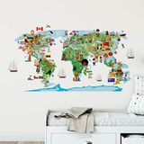 Zelfklevende Sticker Kinderen Zelfklevende stickers voor kinderen, wereldkaart, wanddecoratie voor kinderkamer, 65 x 120 cm