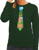 Bellatio Decorations Shoppartners Bv Groene Paas sweater met paashaas stropdas - Pasen trui voor dames - Pasen kleding XXL
