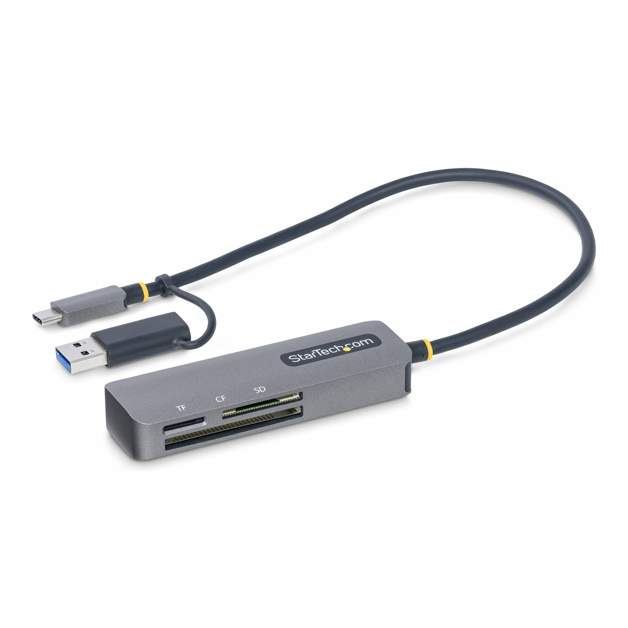 StarTech.com USB 3.0 Multi-Media Geheugenkaart Lezer, SD/microSD/CompactFlash Card Reader, Compacte 5Gbps USB Kaart Adapter, Externe USB-C Kaartlezer met ingebouwde USB-A Adapter, Werkt met elk besturingssysteem