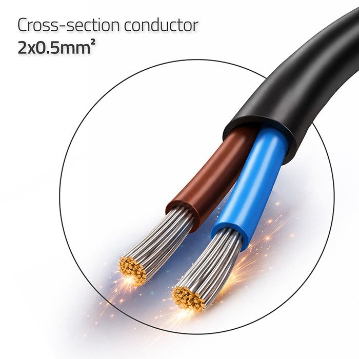 Qoltec Netsnoer CEE 7/16 (C) | 2x0,50 mm² | Koper Cu | geïsoleerd gesoldeerd | 1,8 miljoen