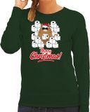 Bellatio Decorations Shoppartners Bv Foute Kerst sweater / kersttrui met hamsterende kat Merry Christmas groen voor dames M