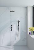 Fortifura Nebbio opbouw regendoucheset – Ø30 cm hoofddouche – 35 cm gebogen wandarm – 1-stands ronde handdouche – gunmetal geborsteld