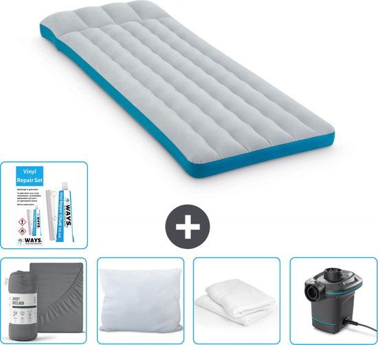 Intex Campingmat - 72 x 189 x 20 cm - Grijs - Inclusief Hoeslaken, Kussen, Pomp, Reparatieset en Kussenbeschermer