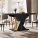 OKWISH Table à manger - Extensible 110-140 x 80 x 76 cm - Pour 6 personnes - Avec rangement caché pour rallonge - Plateau aspect marbre - MDF; Métal noir