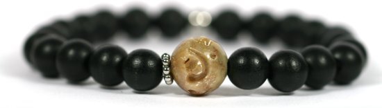 Heaven Eleven - heren armband - Zwart hout - 10mm - speksteen kraal - 21cm voor andere maten zie omschrijving