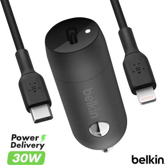 Belkin BoostCharge 30W USB-C autolader + USB-C naar Lightning kabel