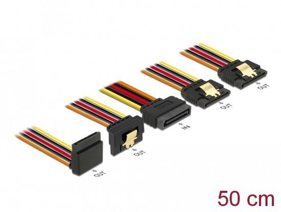 DeLOCK 60149 SATA-kabel 0,5 m SATA 15-pin 4 x SATA 15-pins Zwart, Oranje, Rood, Geel