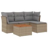 vidaXL 5-delige Loungeset met kussens, polyrattan, gemengd beige
