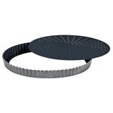 Gobel - Geperforeerde geribbelde pan - anti-aanbaklaag Obsidiaan - beweegbare bodem - Ø 280 mm h28 mm - Gemaakt in Frankrijk