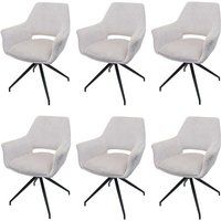 HWC-M53 Set van 6 eetkamerstoelen, keukenstoel met armleuning, draaibare autostand, metaal stof MVG ~ crème-wit
