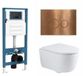 QeramiQ Dely Swirl Toiletset - reservoir encastré Qeramiq Flush - abattant 35mm - plaque de commande métal cuivre - boutons ronds - blanc brillant