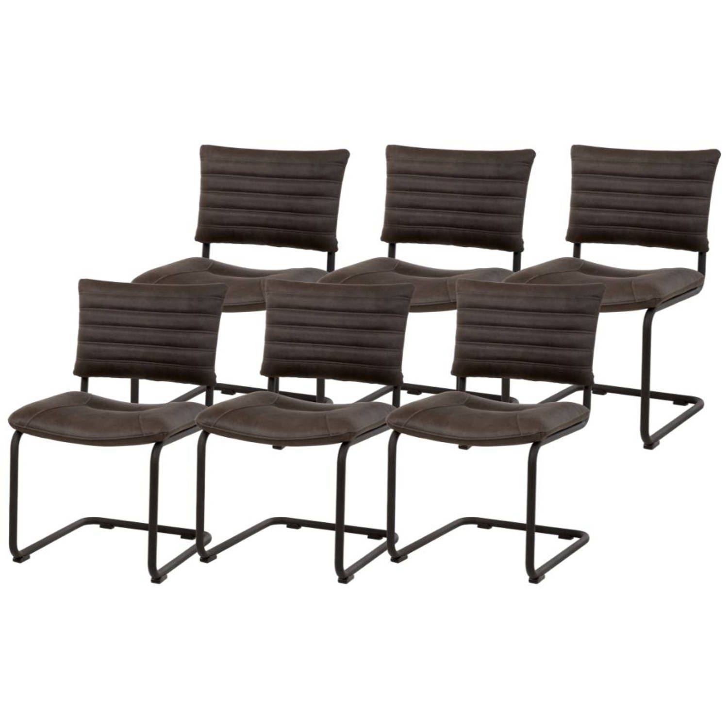 WAYS. - Klassieke Eetkamerstoelen - Antraciet - Kunstleer - Set van 6