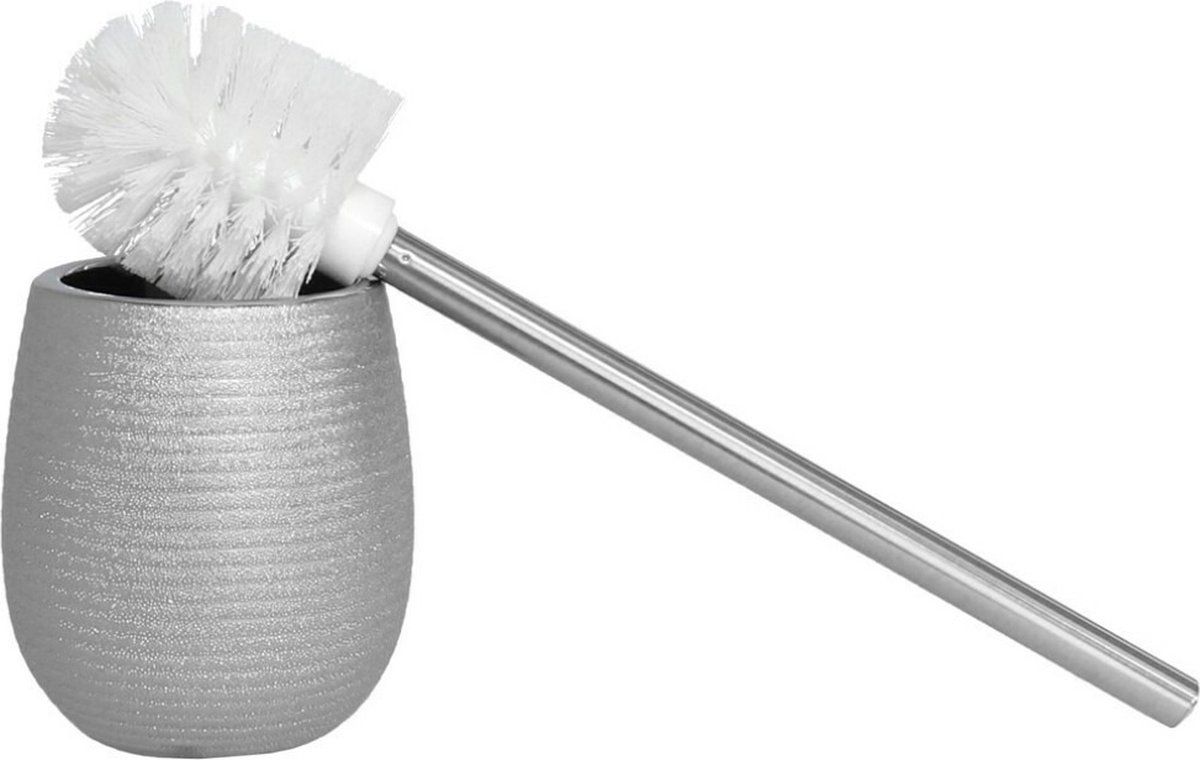 Berilo WC/Toiletborstel in houder - zilver - polystone - 40 cm