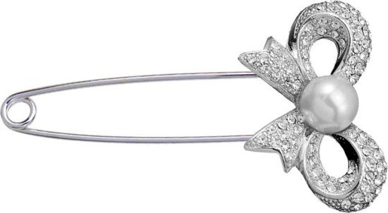 Fako Bijoux® - Sierspeld - Zilverkleurig - Strik met Parel - 84mm