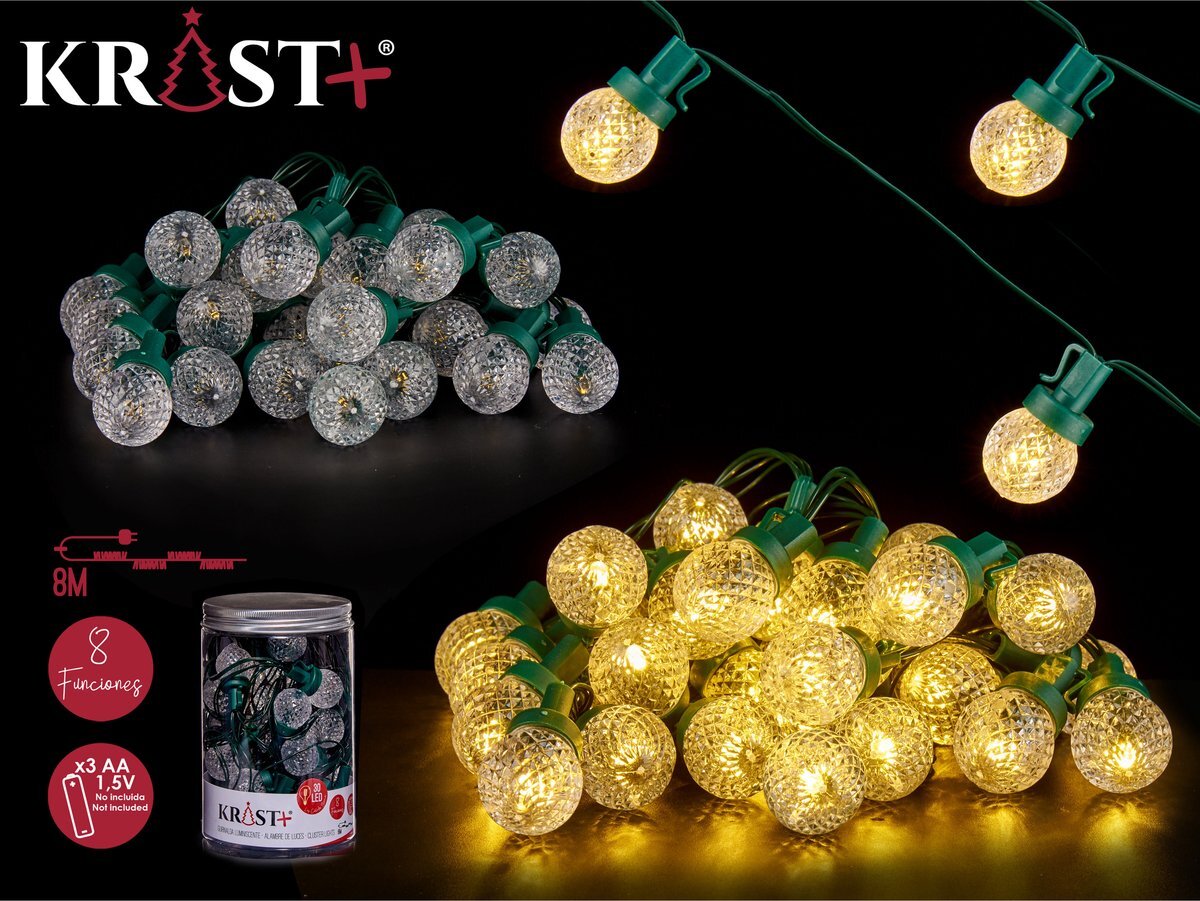 Arte r Lichtsnoer - feestverlichting - 600 cm - 30 LED bolletjes warm wit - batterij