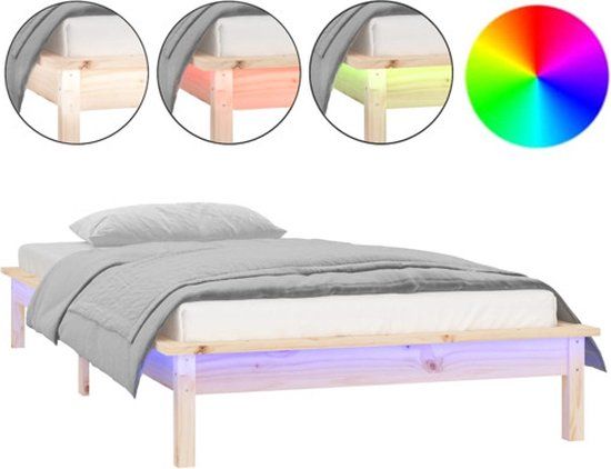 vidaXL Bedframe LED massief hout 75x190 cm
