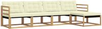vidaXL - Bank loungeset - 5 zitplekken - Wit en crème - Acacia hout