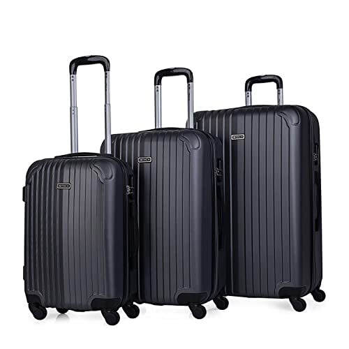 ITACA - Set van 3 koffers trolley 50/60/70 cm, ABS. Extensible. Stijf, bestendig en licht. Telescopische handgreep, 4 wielen, slot geïntegreerd. Lage kosten T71500, Color Antraciet