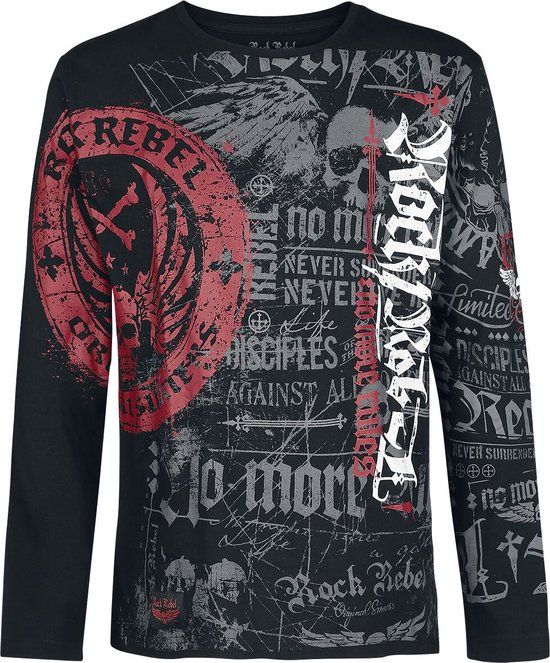 Rock Rebel by EMP Zwart shirt met lange mouwen en all-over print - Heren - 3XL