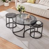 en.casa Salontafel set van 3 Kokkola rookglas marmer zwart en zwart