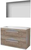 Basic-Line Basic 46 Badkamermeubelset - 100 x 46 cm - Met Grepen - 2 Lades - Acryl Wastafel - Zonder Kraangat - Spiegel - Scotch Oak