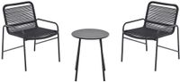 Vente-unique Tuinset Kanao van metaal en geweven hars - 2 lage fauteuils en salontafel - Zwart