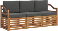 vidaXL - Bank loungeset - 3 zitplaatsen - Natuurlijk en antraciet - Massief acaciahout