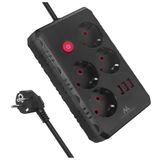 Maclean MCE392 B - Stekkerdoos - 4-polige verlengkabel + 3xUSB - 1,5m, zwart