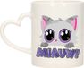 Bellatio decorations Koffie/Thee Mok - Poes/Kat - Miauw - Paars - Hartjes Oor - Keramiek