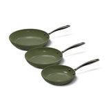 Cook and Pan Cook & Pan - Dark Olive Koekenpannenset 3-delig + 3 glazen deksels - PFAS vrij - Inductie Keramisch - Non stick - 7 jaar garantie - Dark Olive