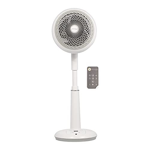 IRIS OHYAMA Krachtige en stille staande ventilator met afstandsbediening, Timer, Multidirectionele oscillatie, 49m², 35W - Woozoo STF-DC18T - Wit, 27 x 27 x 64~75 cm