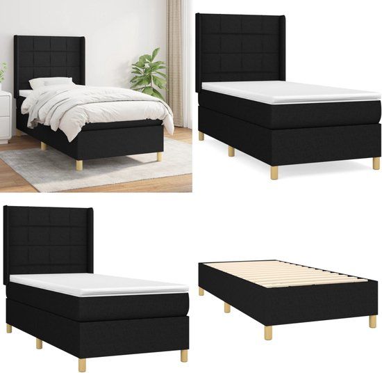 vidaXL Boxspring met matras stof zwart 100x200 cm