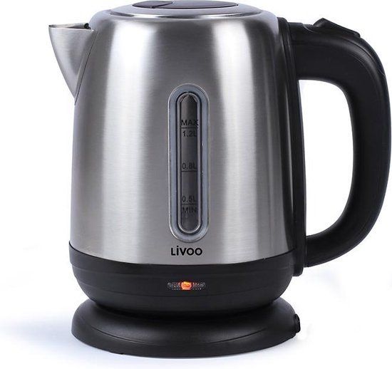Livoo DOD182 Roestvrijstalen Waterkoker - 1.2L - 1650W - Zwart/Roestvrijstaal