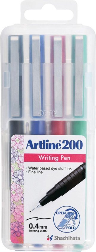 Artline 200 fineliner, etui van 4 stuks, assorti