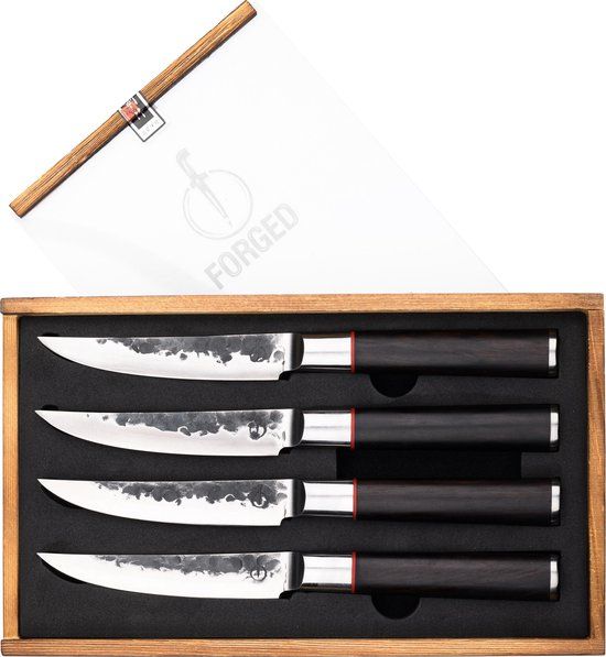 Forged Sebra Steakmessen Set 4 - Sebrahout - 11.5 cm Lemmet - Houten Giftbox