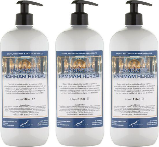 Claudius Cosmetics B.V. Handzeep Hammam Herbal 1 liter - met gratis pomp - set van 3 stuks