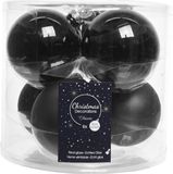 Decoris Kerstballen - 6 stuks - Zwart - 8 cm - Glas - Glans en Mat